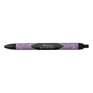 Caneta Preta Glitter roxo e glamour