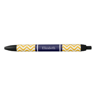 Caneta Preta Goldenrod White LG Chevron Marinho Blue Name Monog