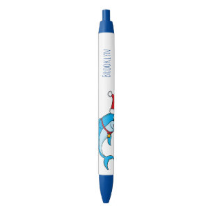 Caneta Preta Golfinho bonito com desenho animado de Papai Noel