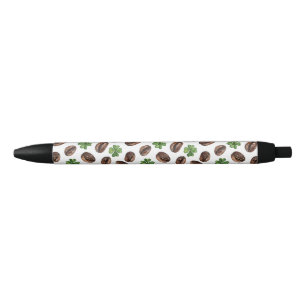 Caneta Preta Grãos de Café Irlandês e Trevos Design Divertido