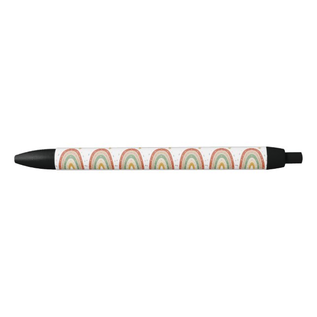 Caneta Preta Gravata com Padrão Arco-Íris Boho (Frente)