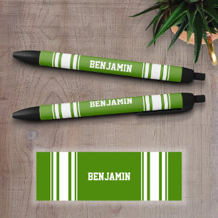 Caneta Preta Green and White Stripes do Sports Jersey Personali