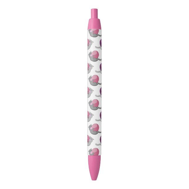 Caneta Preta Happy Cute Cats Playing with Balls Pattern  (Frente Vertical)