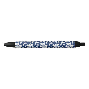 Caneta Preta Hibiscus azul & branco