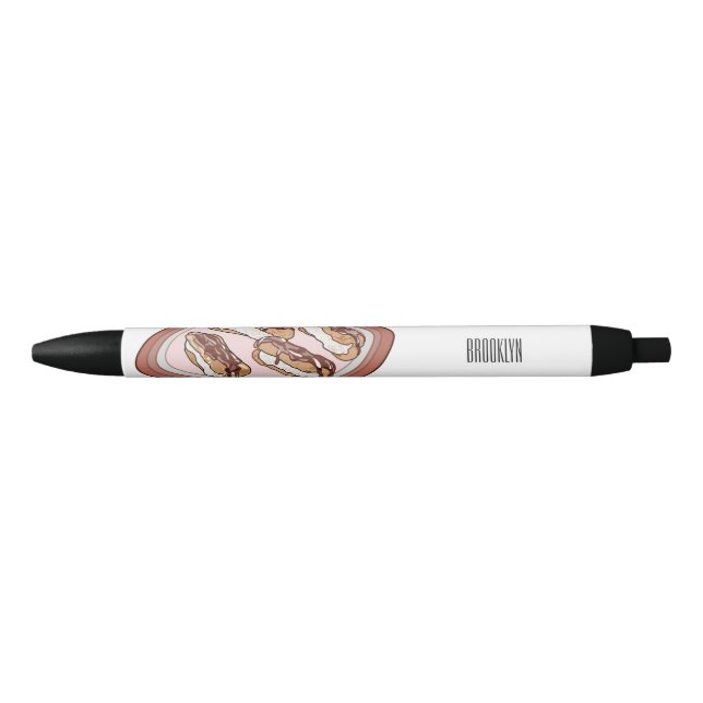 Caneta Preta Ilustração de desenho animado de eclair de chocola (Frente)