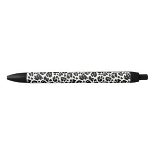 Caneta Preta Impressão de Leopardo Branco e Preto