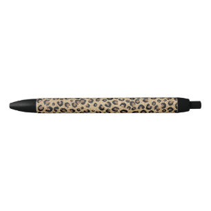 Caneta Preta Impressão de Leopardo Negro brilhante Dourado Ele