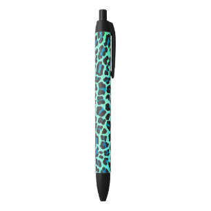 Caneta Preta Impressão de Leopardo Negro e Teal