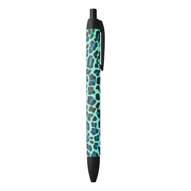 Caneta Preta Impressão de Leopardo Negro e Teal (parte de inferior (Vertical))