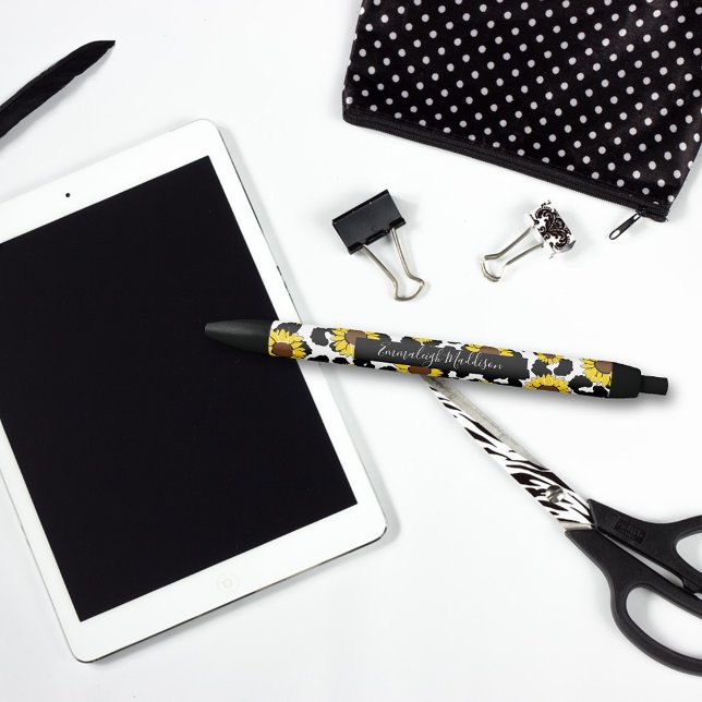 Caneta Preta Impressão de Vaca Rústica de Girassol (Criador carregado)