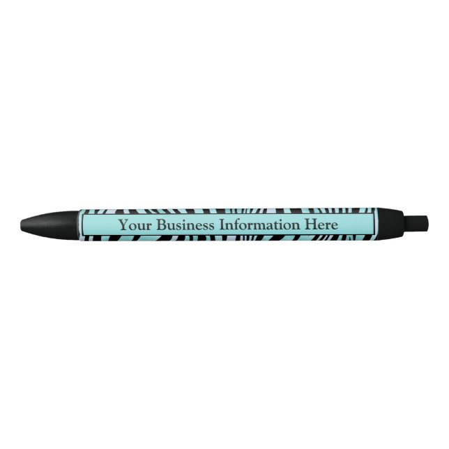 Caneta Preta Impressão de Zebra Personalizada Preto e Turquesa  (Frente)