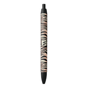 Caneta Preta Impressão de Zebra Rosa Trendente com Monograma Ch