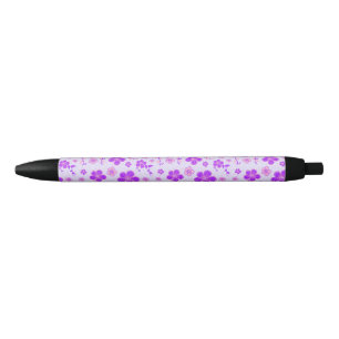 Caneta Preta Impressão Floral bonito Roxo e Rosa na Lavanda