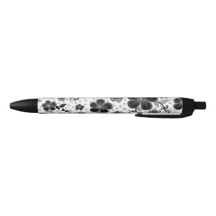 Caneta Preta Impressão Floral preto-e-branco