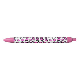 Caneta Preta Impressão Leopardo Cor-de-Rosa e Branco