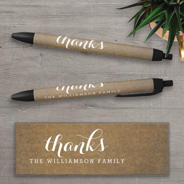 Caneta Preta Impressão Rustic Kraft - Obrigados - Família de Aç (Custom Pen)