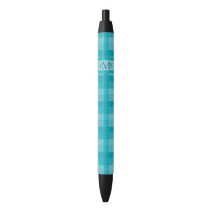 Caneta Preta Iniciais de Monograma Personalizado de Xadrez Teal