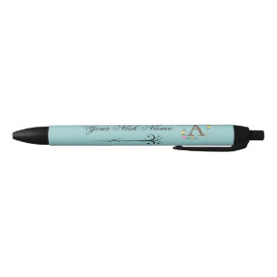Caneta Preta Inicial Floral Elegante A