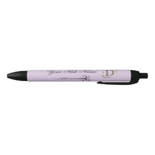 Caneta Preta Inicial Floral Elegante D
