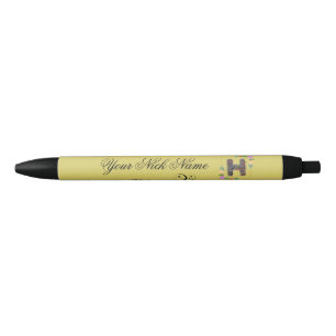 Caneta Preta Inicial Floral Elegante H