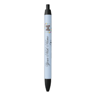 Caneta Preta Inicial Floral Elegante N