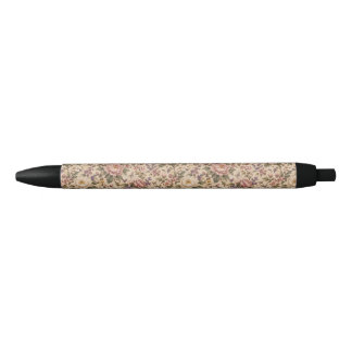 Caneta Preta Jardim Botânico de Rosas Vintage & Padrão de Borbo