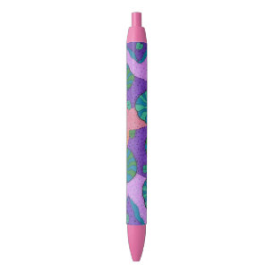 Caneta Preta Jardim do Mar Retro em Laranja e Roxo