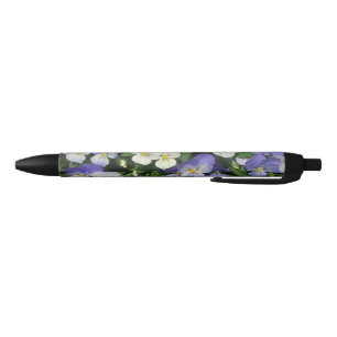 Caneta Preta Jardim Floral de Violetas Pensées