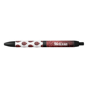 Caneta Preta Joaninha vermelha escura com brilho falso Monogram