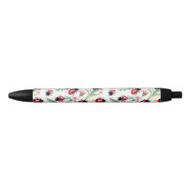 Joaninhas fofas e padrão de flores branco