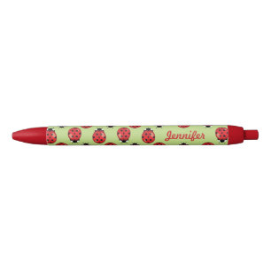 Caneta Preta Joaninhas Vermelhas com Nome Personalizado