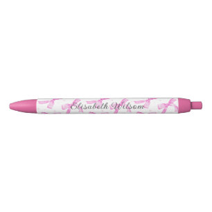 Caneta Preta Laço Coquete Rosa com Monograma de Nome em Letra C