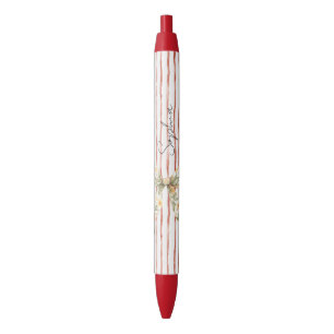 Caneta Preta Laço Floral Listras Vermelhas