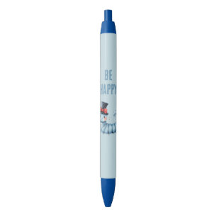 Caneta Preta Lagarta Azul Chapéu Preto Laço Vermelho