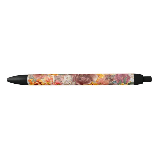 Caneta Preta Laranja Borgonha outono Queda Aquarela Floral (Frente)