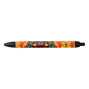 Caneta Preta Laranja Floral