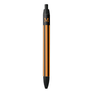 Caneta Preta Laranja Simples Striped Inicial