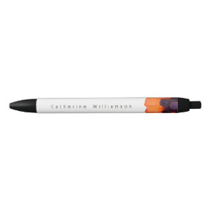 Caneta Preta Laranja Vermelho Elegante Papoula Personalizado