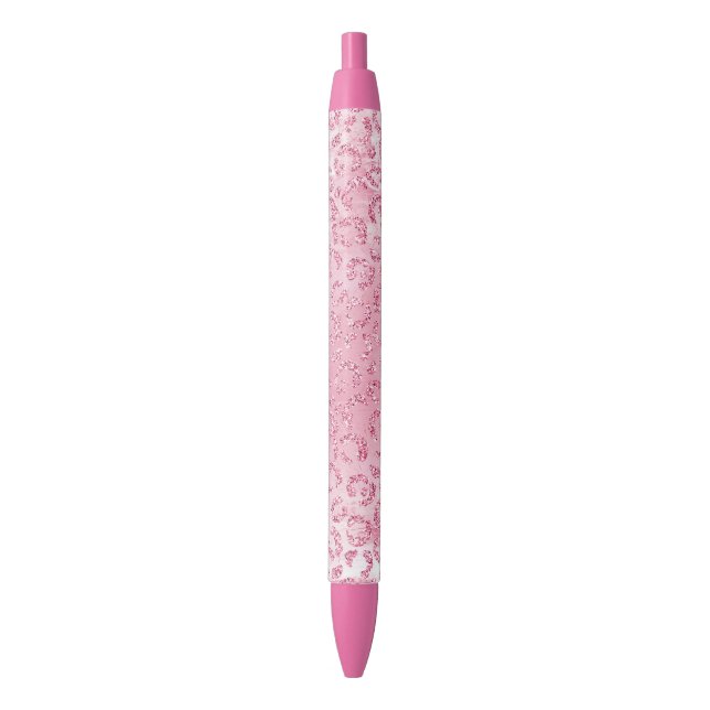Caneta Preta Leopardo bonito Glitter Rosa-Rosa (Frente Vertical)