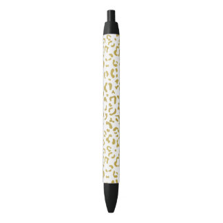 Caneta Preta Leopardo Dourado, Brilho Dourado, Impressão Leopar