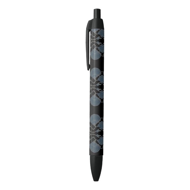 Caneta Preta Leque Azul Elegante (Topo (Vertical))