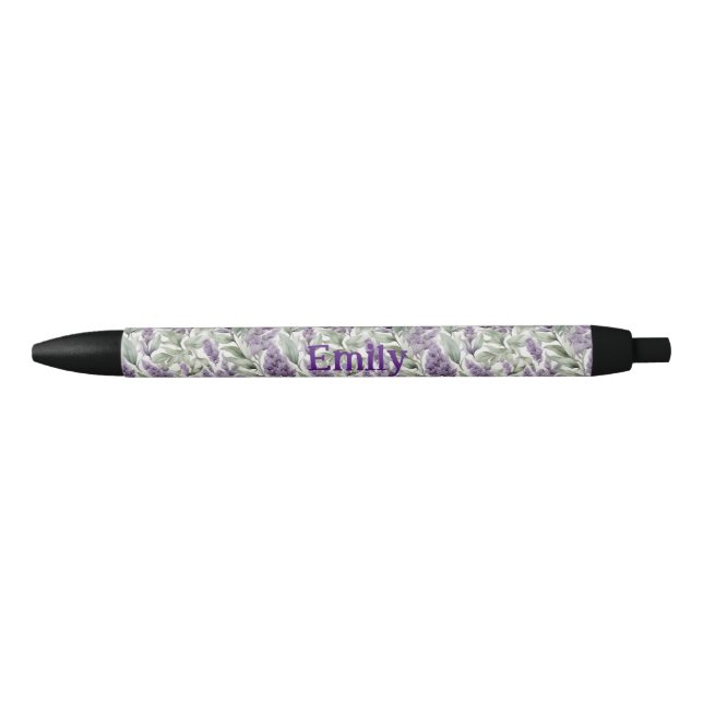 Caneta Preta Lilás e Sage elegante personalizado floral  (Frente)
