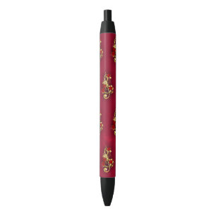 Caneta Preta Limpeza de ouro com Flores Rosa