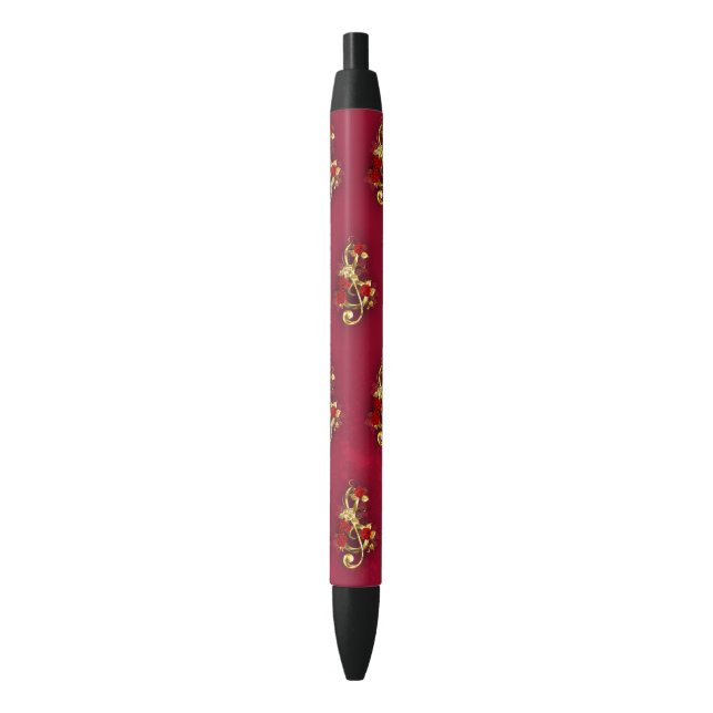 Caneta Preta Limpeza de ouro com Flores Rosa (Frente Vertical)