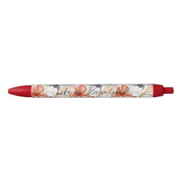 Caneta Preta Linda feminina Peach Blue e White Floral