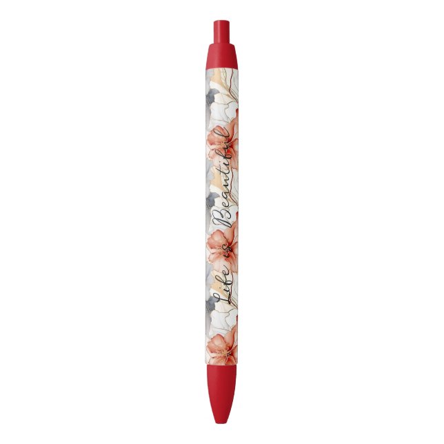 Caneta Preta Linda feminina Peach Blue e White Floral (Frente Vertical)
