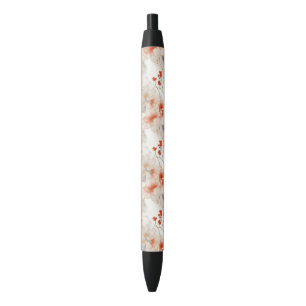 Caneta Preta Linda Feminina Pêssego Vermelho Branco Floral