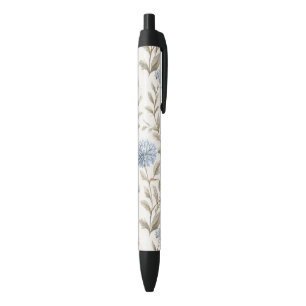 Caneta Preta Lindas Flores Azuis Creme