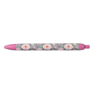 Caneta Preta Lindas flores cor-de-rosa em flor