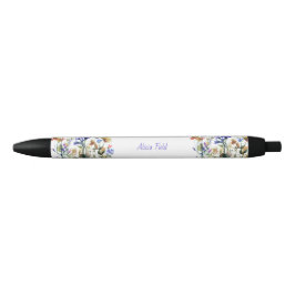 Caneta Preta Lindas Flores Silvestres em Aquarela | seu nome